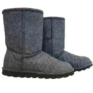 Bearpaw Short Boots, Thick Felt Outer Fabric, Genuine Shearling, Grey, Size 8
